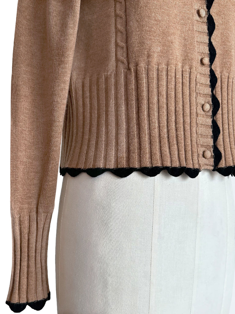Surprise Sale! Beige Contrast Scallop Trim Cashmere & Wool Cropped Cardigan