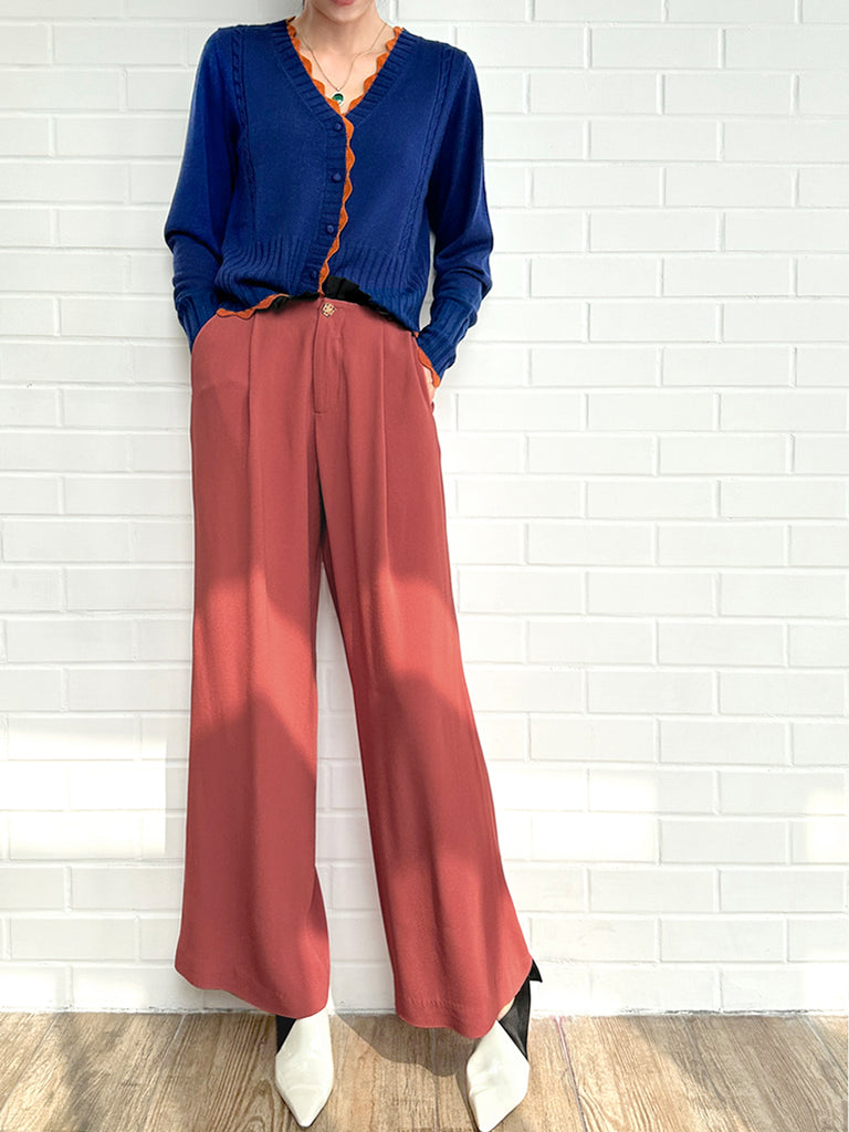 Surprise Sale! Blue Contrast Scallop Trim Cashmere & Wool Cropped Cardigan