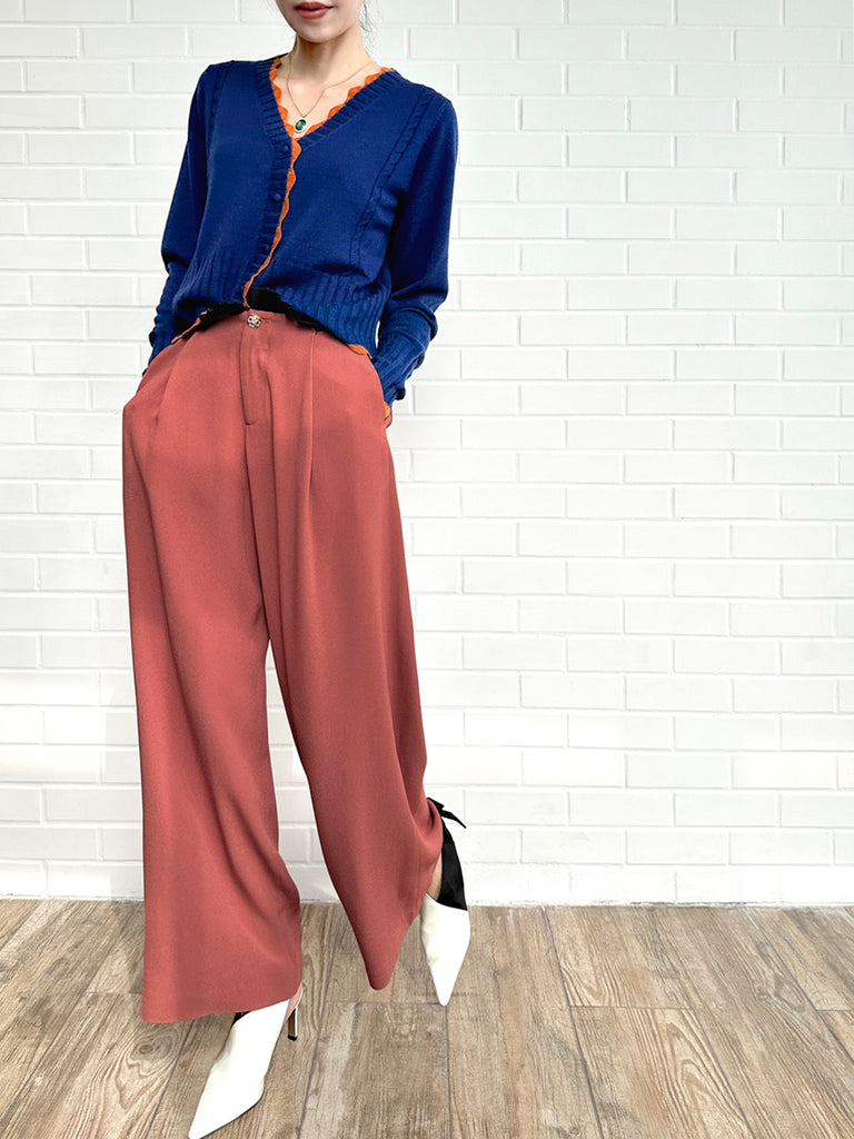 Surprise Sale! Blue Contrast Scallop Trim Cashmere & Wool Cropped Cardigan