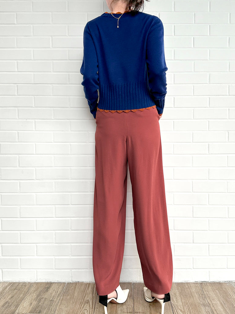 Surprise Sale! Blue Contrast Scallop Trim Cashmere & Wool Cropped Cardigan