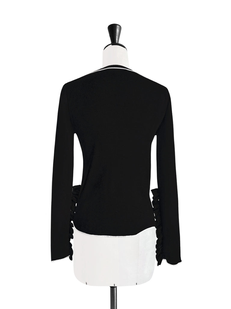 黑色超長荷葉邊袖羊毛混紡毛衣