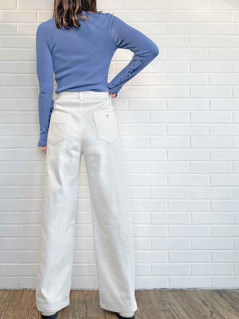 薰衣草藍超長荷葉邊袖羊毛混紡毛衣