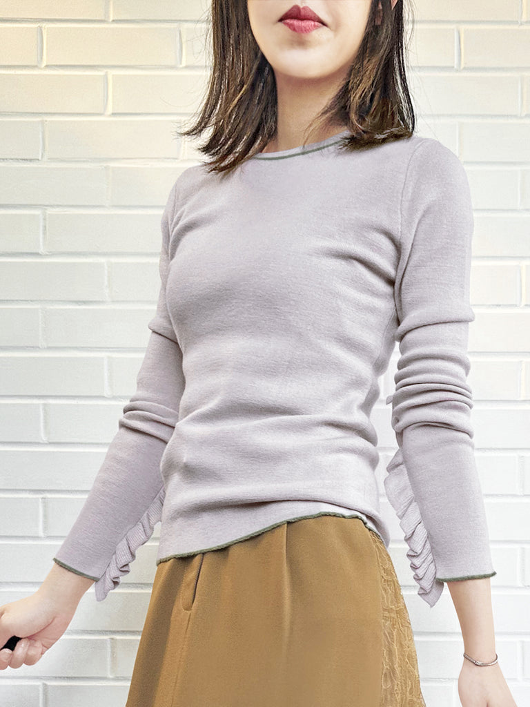 Surprise Sale! Grey Extra-long Ruffled Sleeve Wool Blend Jumper