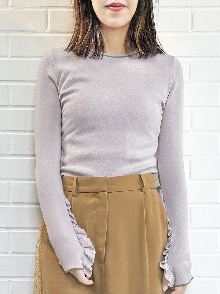 Surprise Sale! Grey Extra-long Ruffled Sleeve Wool Blend Jumper