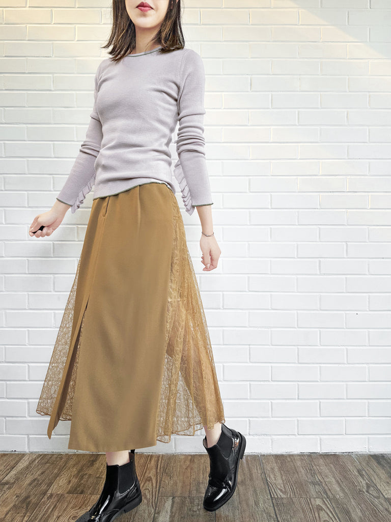 Surprise Sale! Grey Extra-long Ruffled Sleeve Wool Blend Jumper