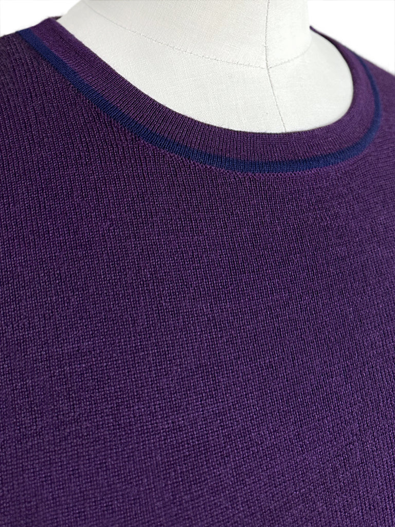 深紫色超長荷葉邊袖羊毛混紡毛衣