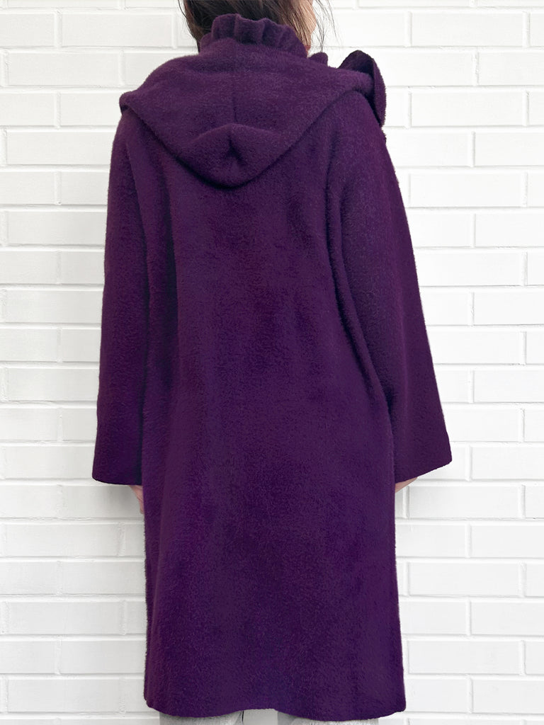 Surprise Sale! Purple Ruffle Trim Mohair Blended Longline Hooded Coatigan