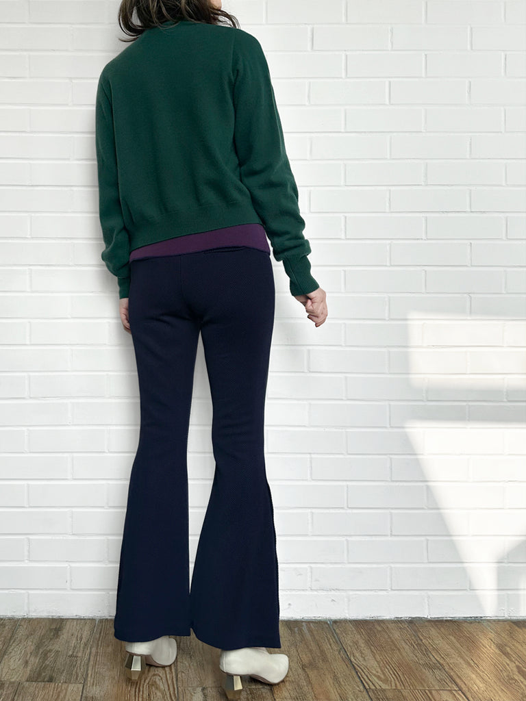 森林綠色荷葉邊領寬鬆 V 領羊毛羊絨開襟衫