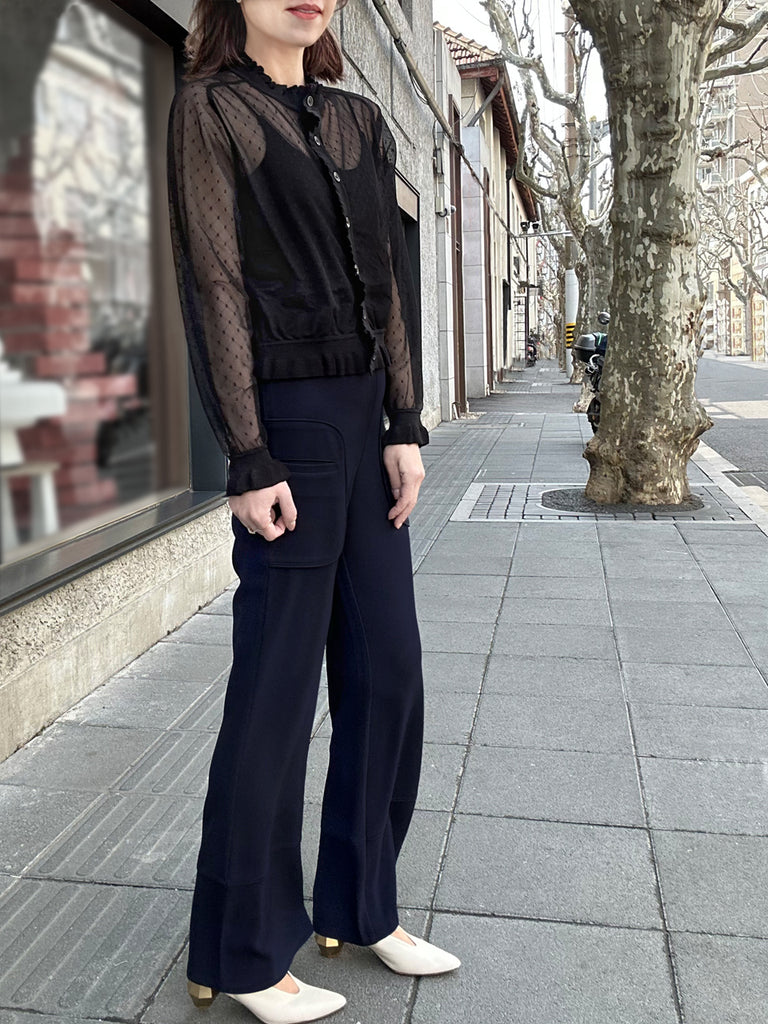 Surprise Sale! Black Seam Detail Dotted Fishnet Sheer Cardigan Sweater