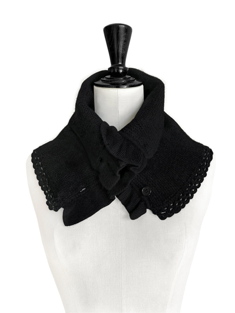 Surprise Sale! Black Crochet-Trimmed Ruffle A-lined Neck Warmer