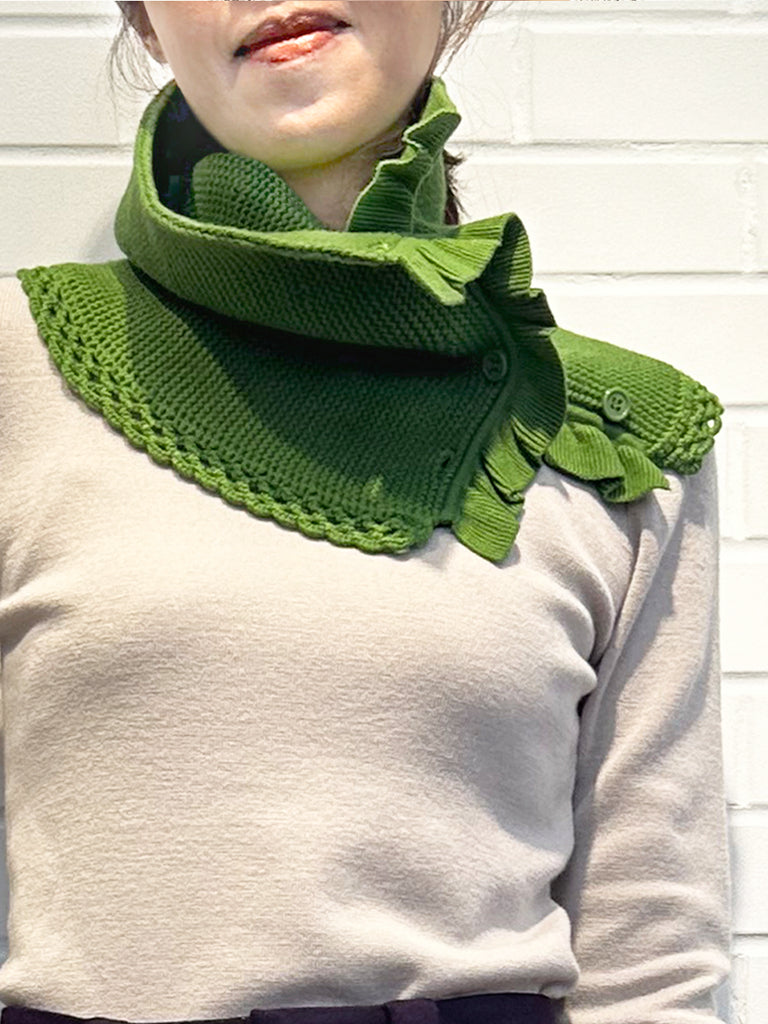 Surprise Sale! Green Crochet-Trimmed Ruffle A-lined Neck Warmer