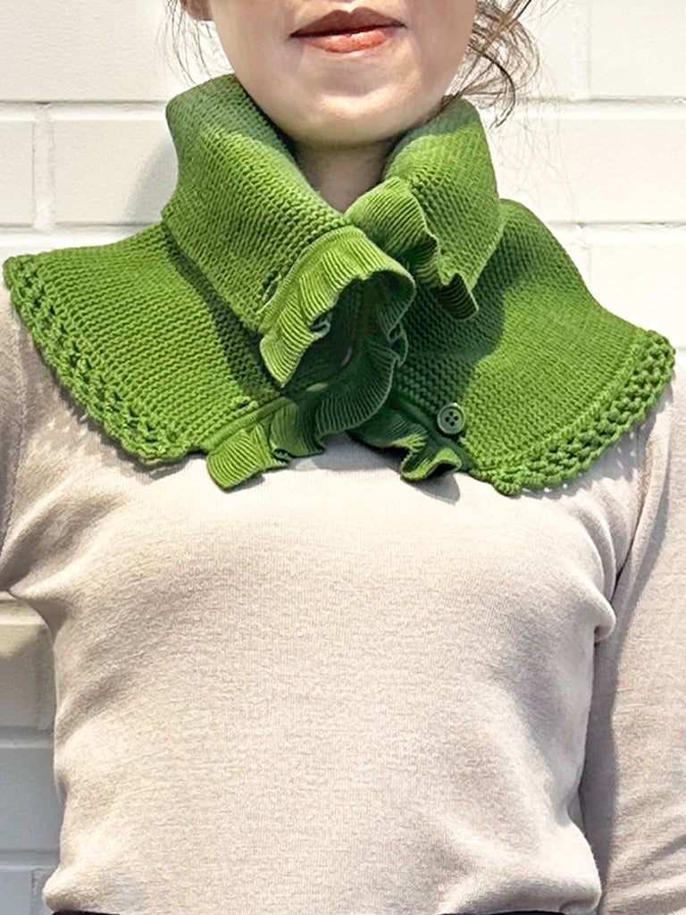 Surprise Sale! Green Crochet-Trimmed Ruffle A-lined Neck Warmer
