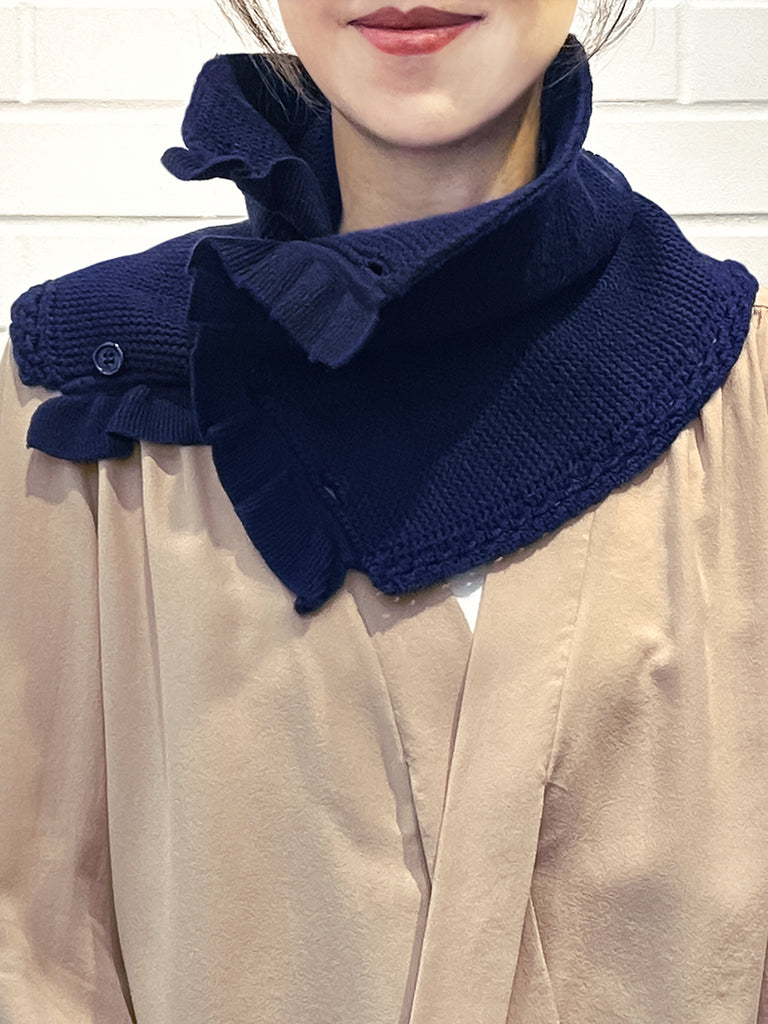 特別的!海軍藍鉤編邊飾荷葉邊 A 型內襯圍脖