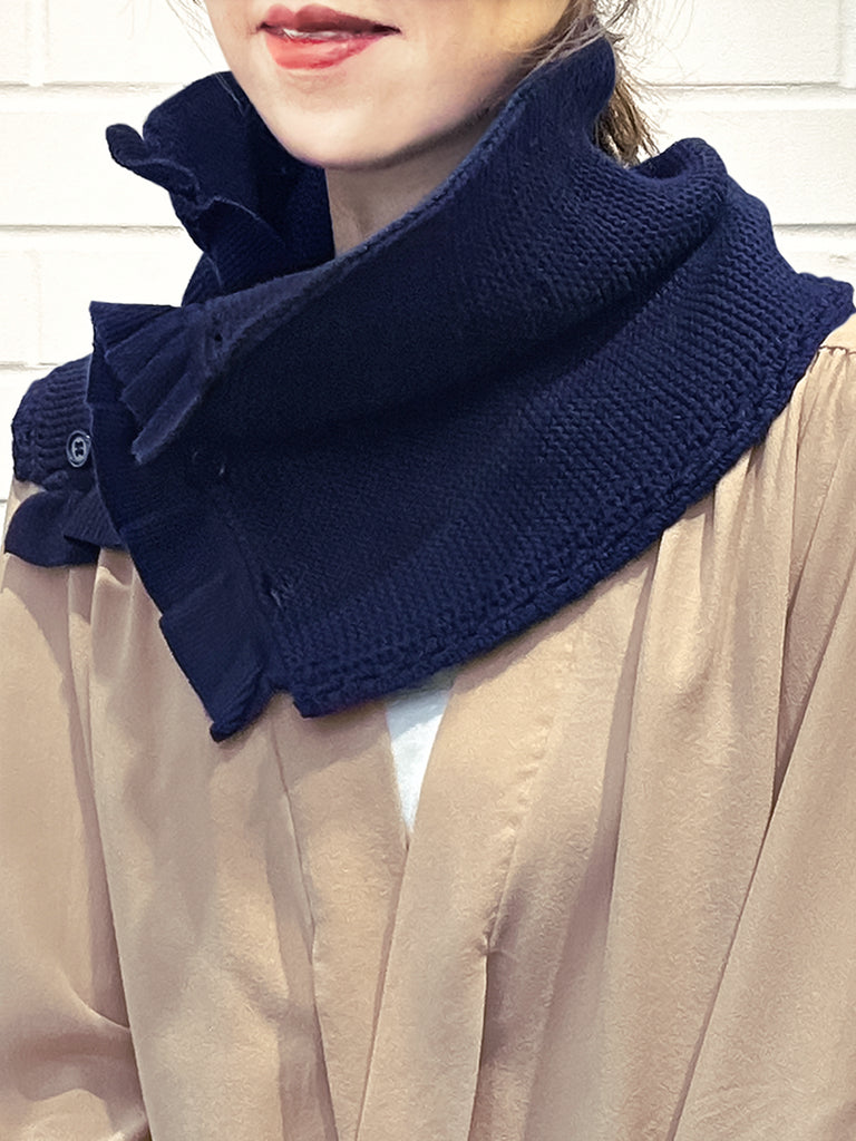 特別的!海軍藍鉤編邊飾荷葉邊 A 型內襯圍脖