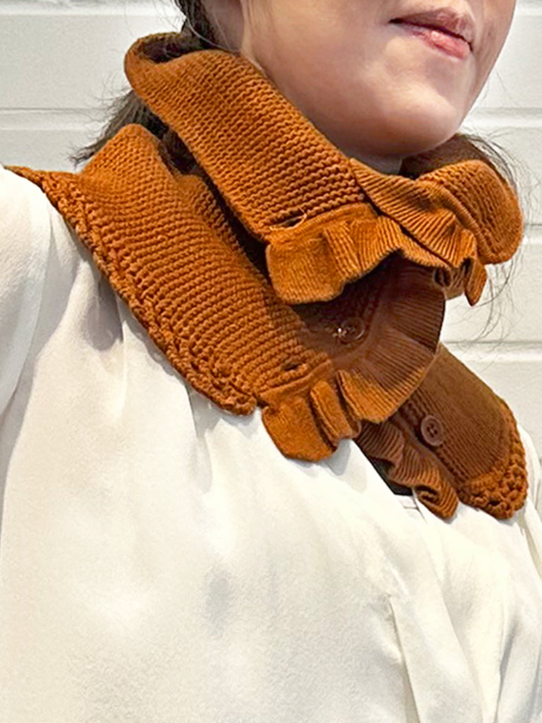Surprise Sale! Caramel Crochet-Trimmed Ruffle A-lined Neck Warmer