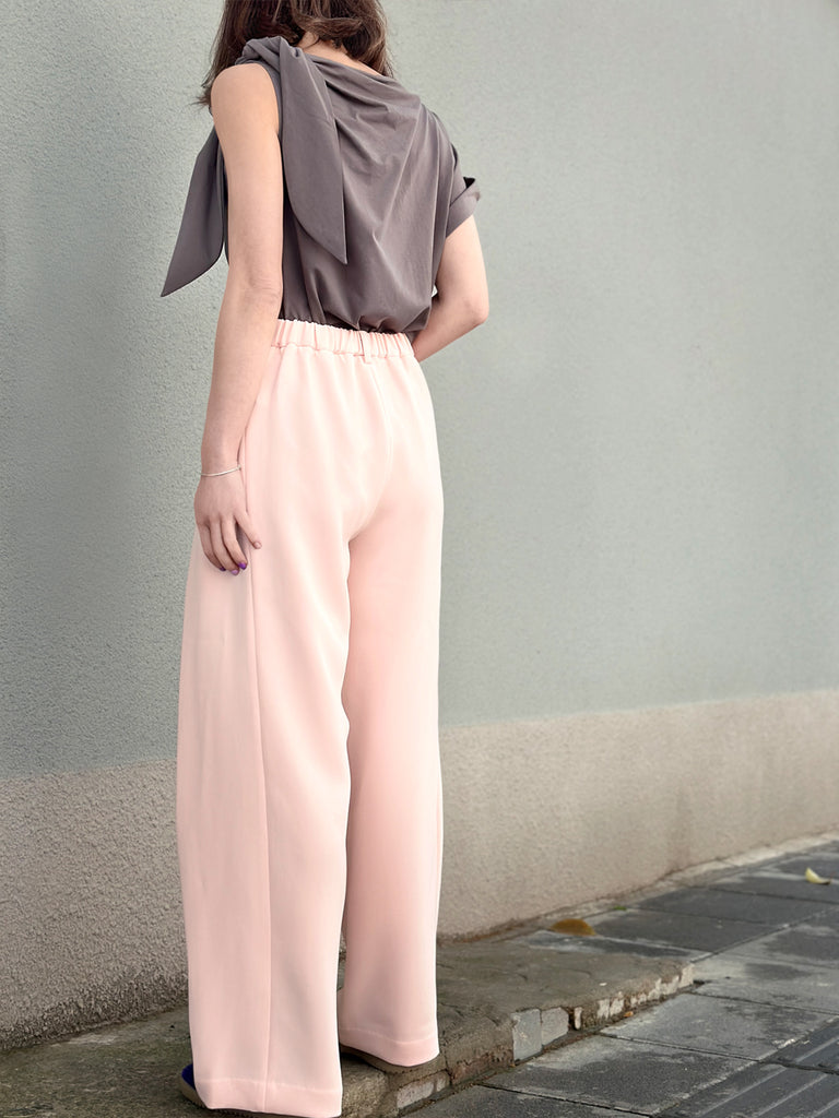 Surprise Sale! Taupe Grey Asymmetric Tie Knot Detail Boat Neck Tee