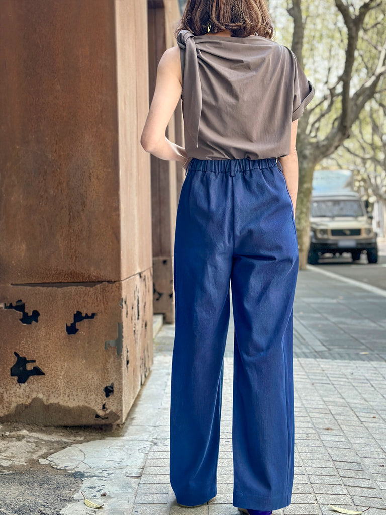 Surprise Sale! Taupe Grey Asymmetric Tie Knot Detail Boat Neck Tee