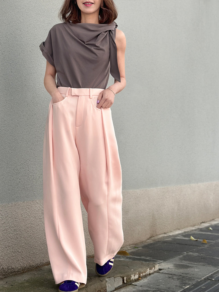 Surprise Sale! Taupe Grey Asymmetric Tie Knot Detail Boat Neck Tee