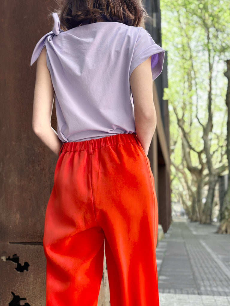 Surprise Sale! Spring Purple Asymmetric Tie Knot Detail Boat Neck Tee