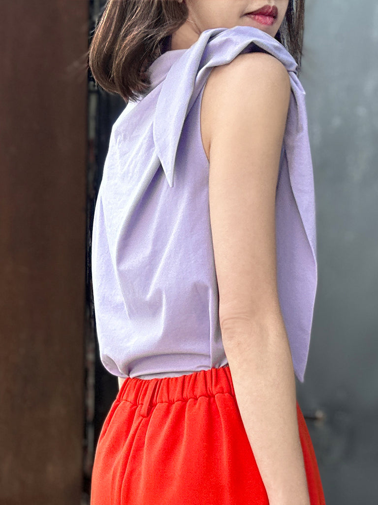 Surprise Sale! Spring Purple Asymmetric Tie Knot Detail Boat Neck Tee