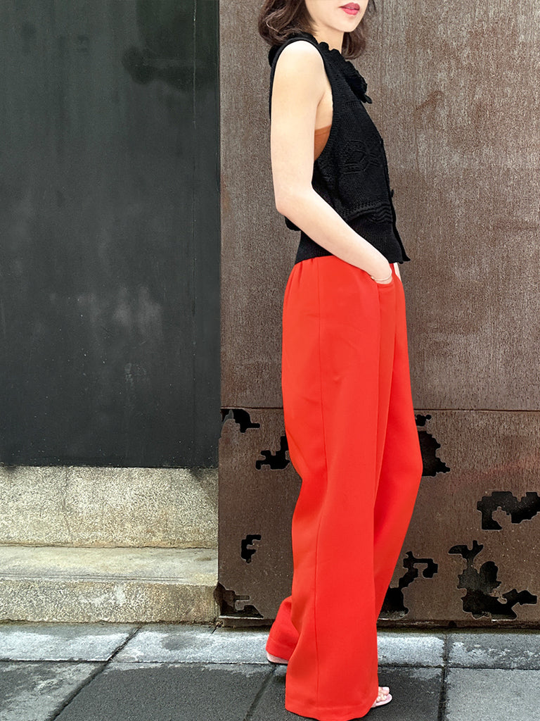 經典黑色荷葉邊領圖案縫紐帶前背心