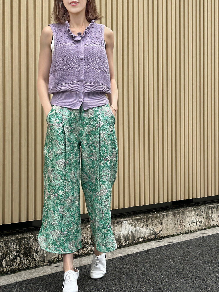 Surprise Sale! Lilac Purple Ruffle Collar Pattern-stitched Button Front Vest