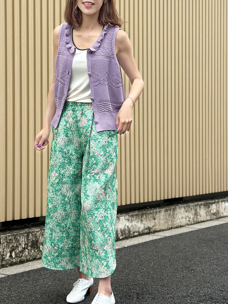 Surprise Sale! Lilac Purple Ruffle Collar Pattern-stitched Button Front Vest