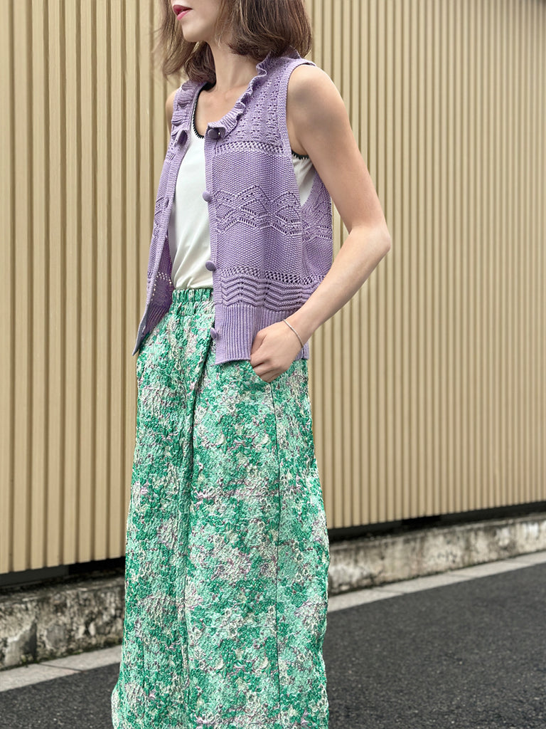 Surprise Sale! Lilac Purple Ruffle Collar Pattern-stitched Button Front Vest