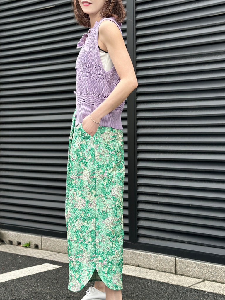 Surprise Sale! Lilac Purple Ruffle Collar Pattern-stitched Button Front Vest