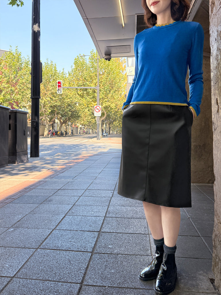 Blue/ Yellow Scalloped Double Collar Cashmere Woollen Jumper