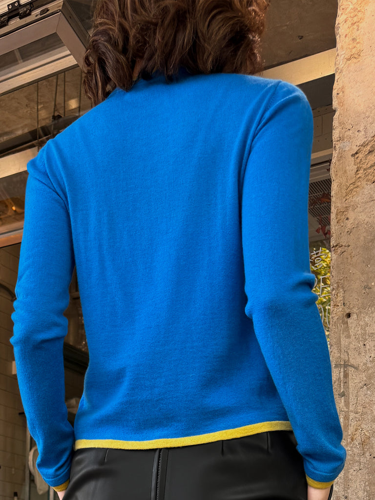 Blue/ Yellow Scalloped Double Collar Cashmere Woollen Jumper