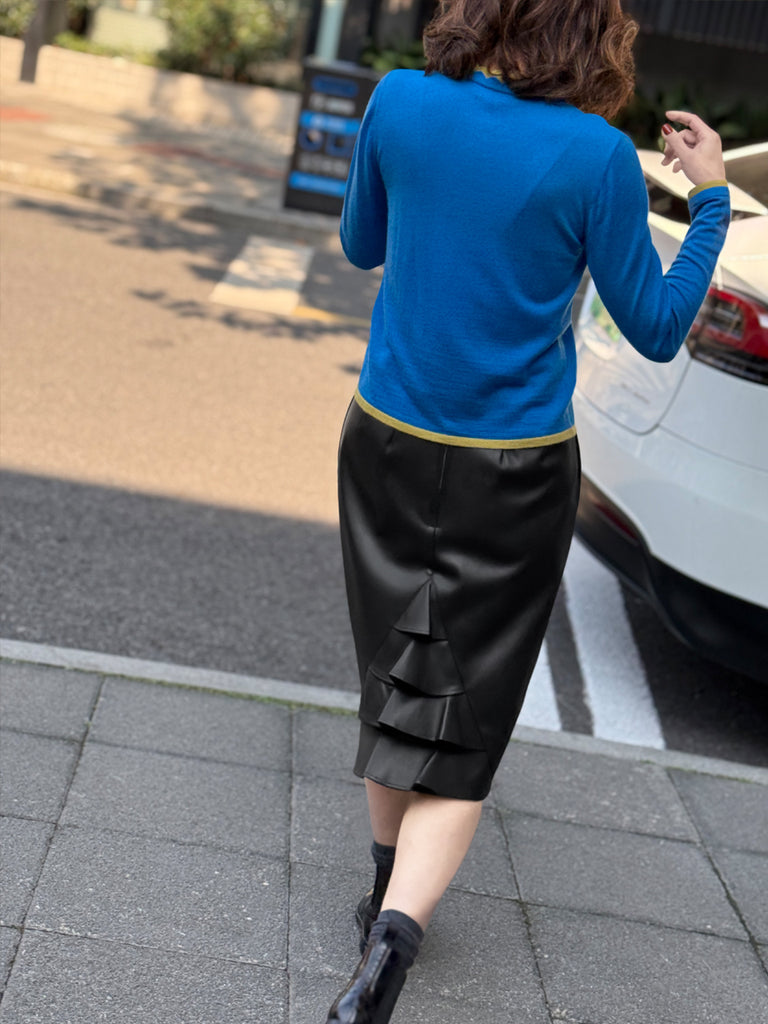 Blue/ Yellow Scalloped Double Collar Cashmere Woollen Jumper