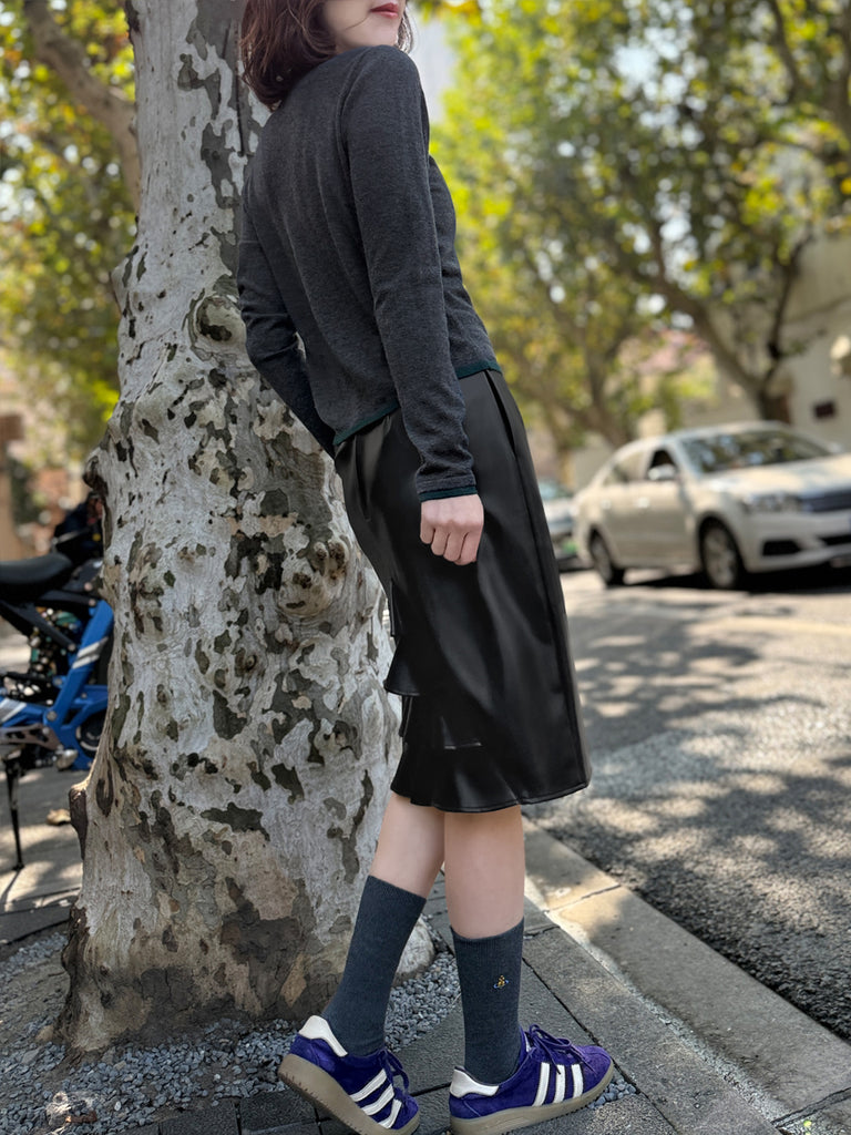 Charcoal/ Green Scalloped Double Collar Cashmere Woollen Jumper