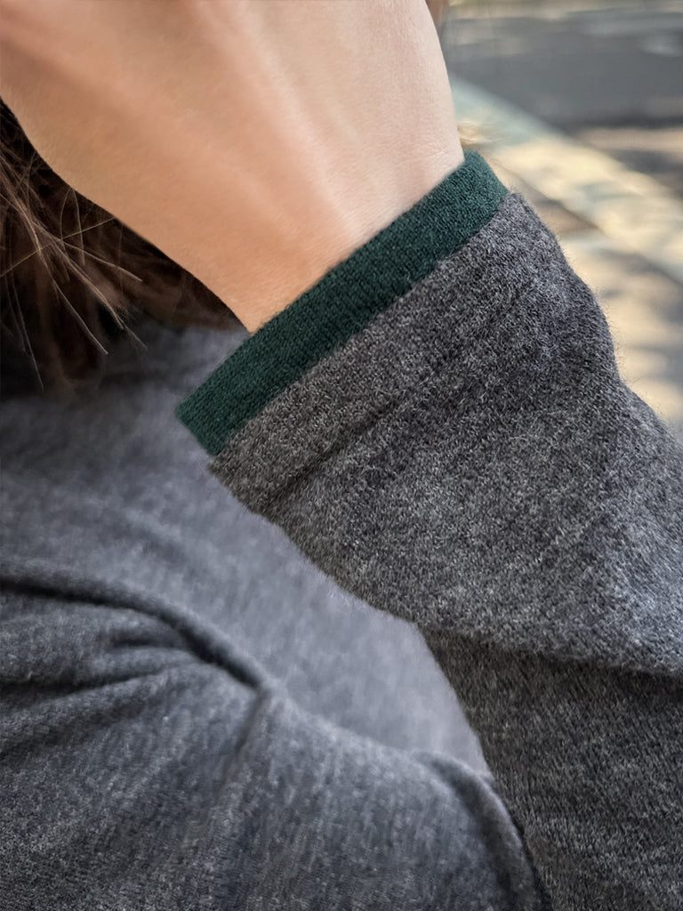 Charcoal/ Green Scalloped Double Collar Cashmere Woollen Jumper