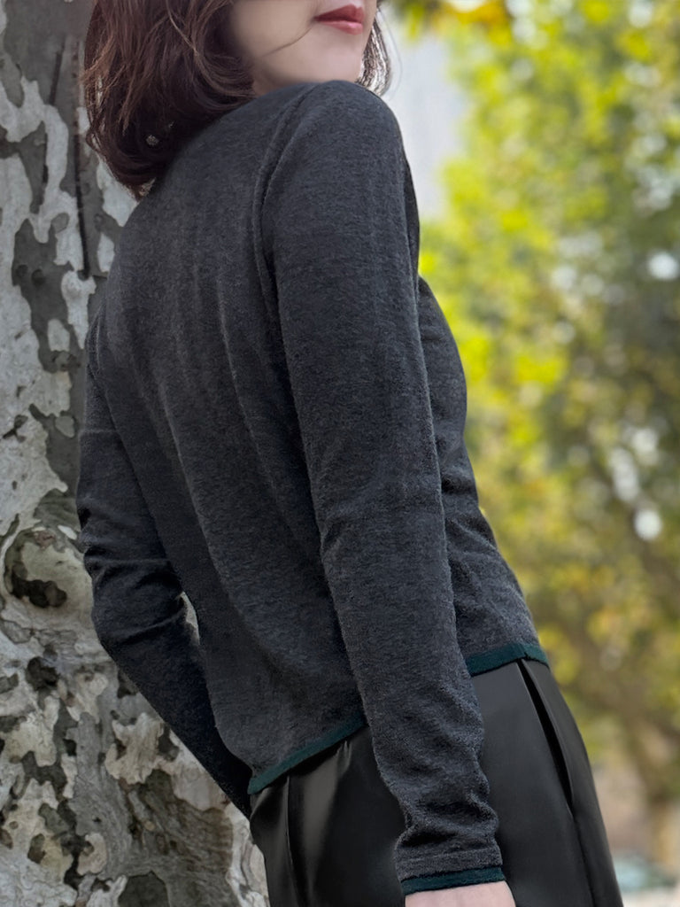 Charcoal/ Green Scalloped Double Collar Cashmere Woollen Jumper