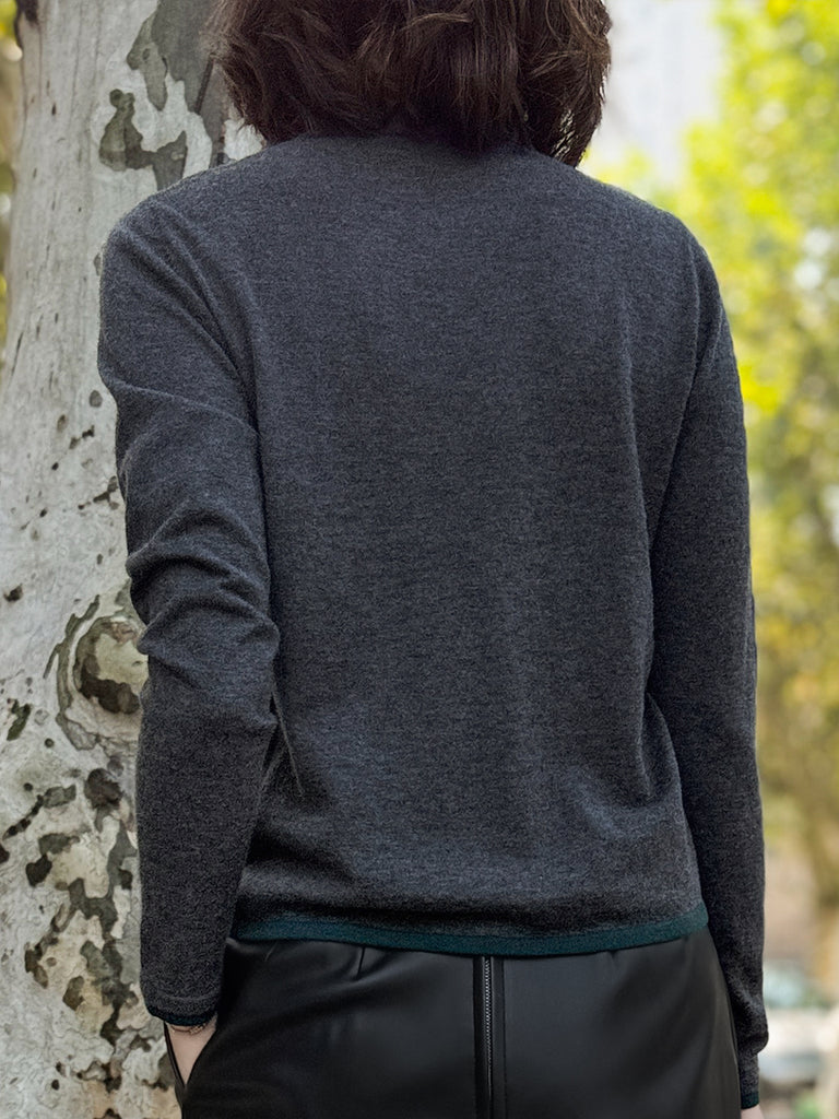 Charcoal/ Green Scalloped Double Collar Cashmere Woollen Jumper