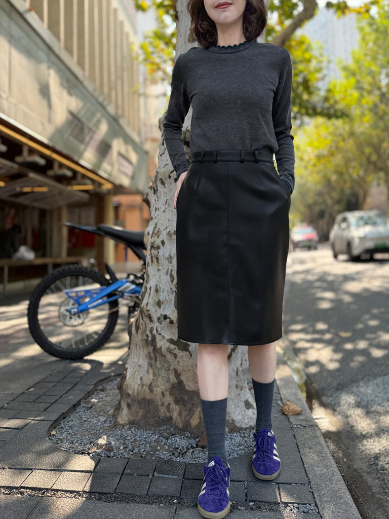 Charcoal/ Green Scalloped Double Collar Cashmere Woollen Jumper