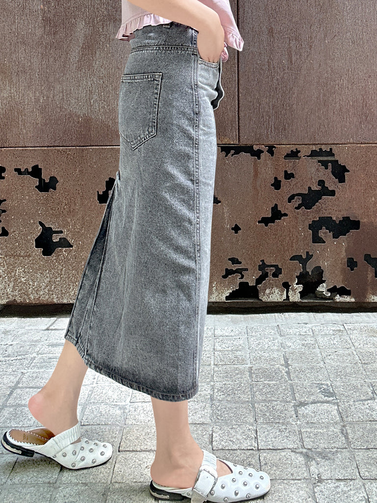 Faded Grey Asymmetrical Waist A-lined Panelled Skirt