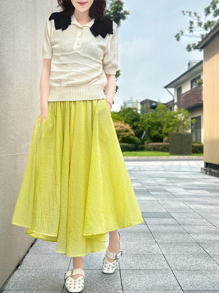 Surprise Sale! Ivory Linen-Blend Contrast Collar Short-sleeves Knit Top