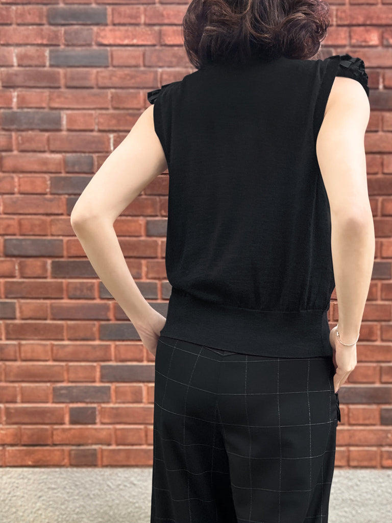 Surprise Sale! Black Layered Ruffle Collared Cashmere Knit Top