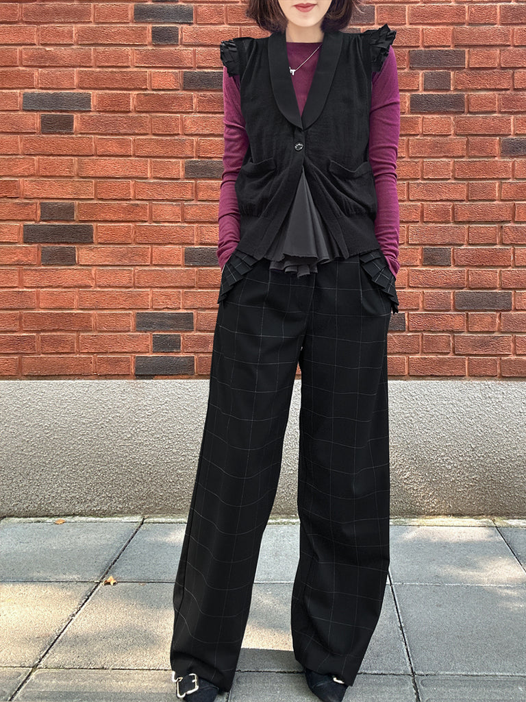 Surprise Sale! Black Layered Ruffle Collared Cashmere Knit Top