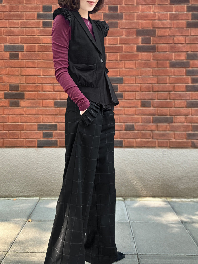 Surprise Sale! Black Layered Ruffle Collared Cashmere Knit Top