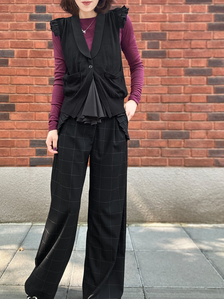 Surprise Sale! Black Layered Ruffle Collared Cashmere Knit Top