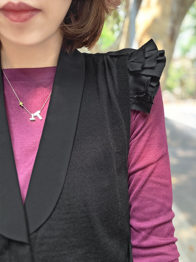 Surprise Sale! Black Layered Ruffle Collared Cashmere Knit Top