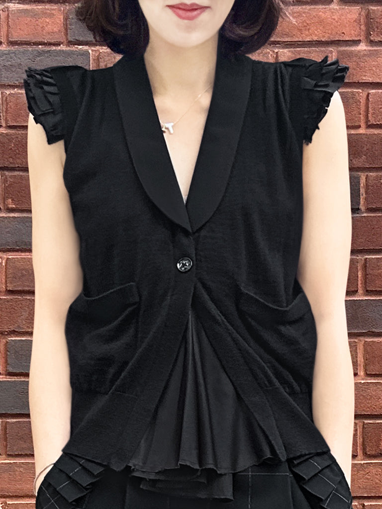 Surprise Sale! Black Layered Ruffle Collared Cashmere Knit Top
