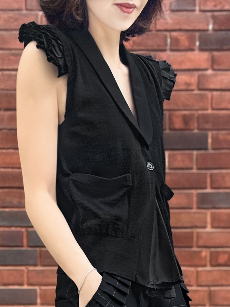 Surprise Sale! Black Layered Ruffle Collared Cashmere Knit Top
