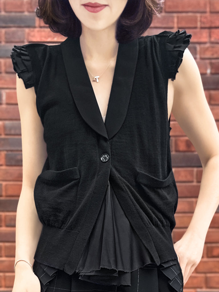 Surprise Sale! Black Layered Ruffle Collared Cashmere Knit Top