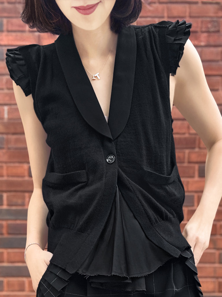 Surprise Sale! Black Layered Ruffle Collared Cashmere Knit Top