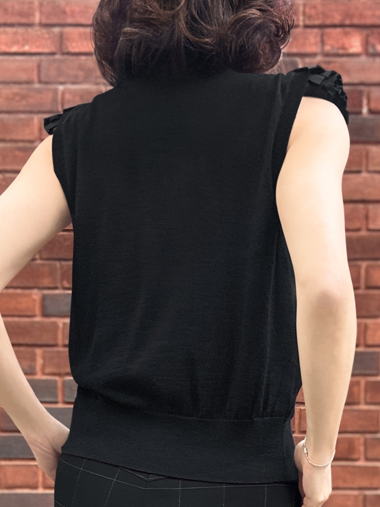 Surprise Sale! Black Layered Ruffle Collared Cashmere Knit Top