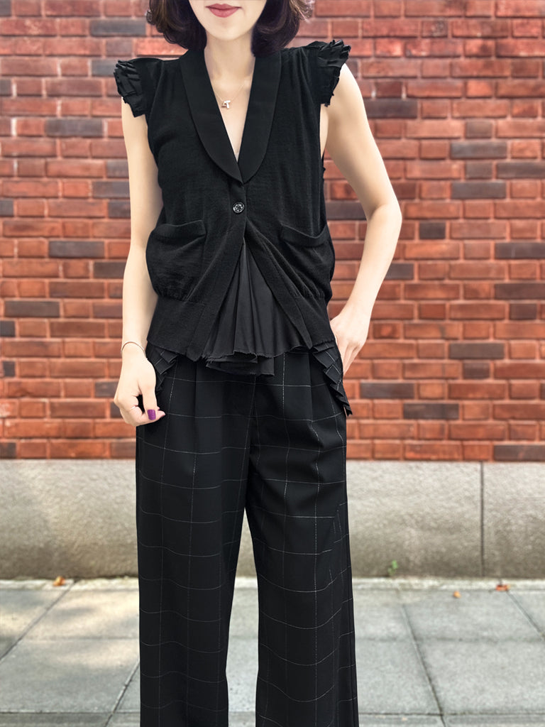 Surprise Sale! Black Layered Ruffle Collared Cashmere Knit Top